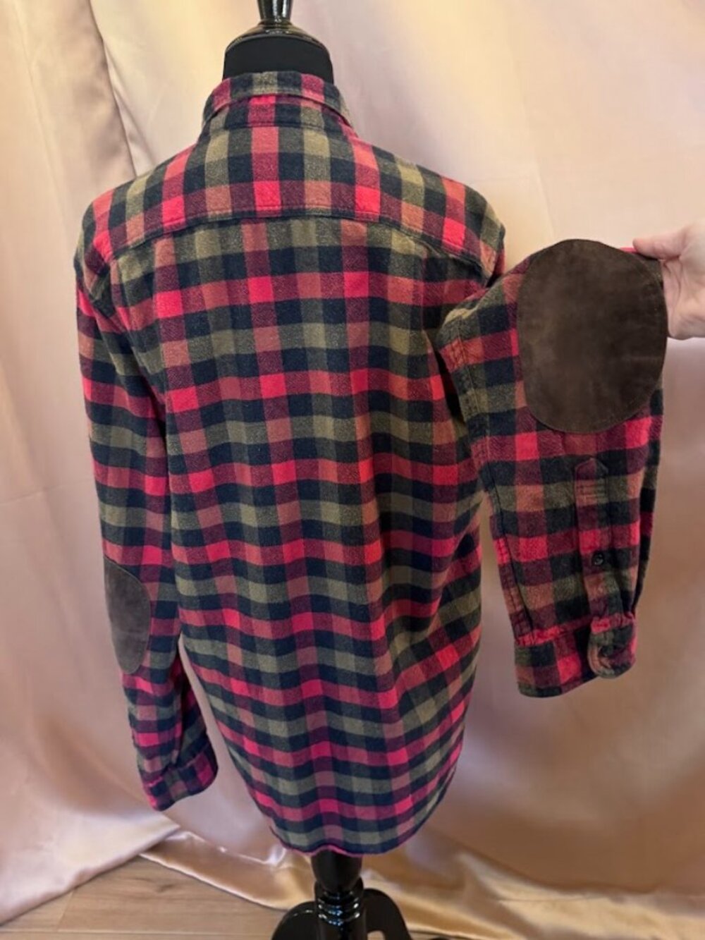 J Crew Plaid Flannel Shirt LT Wool Blend Suede Elbow Patches Layering Cabin Wood